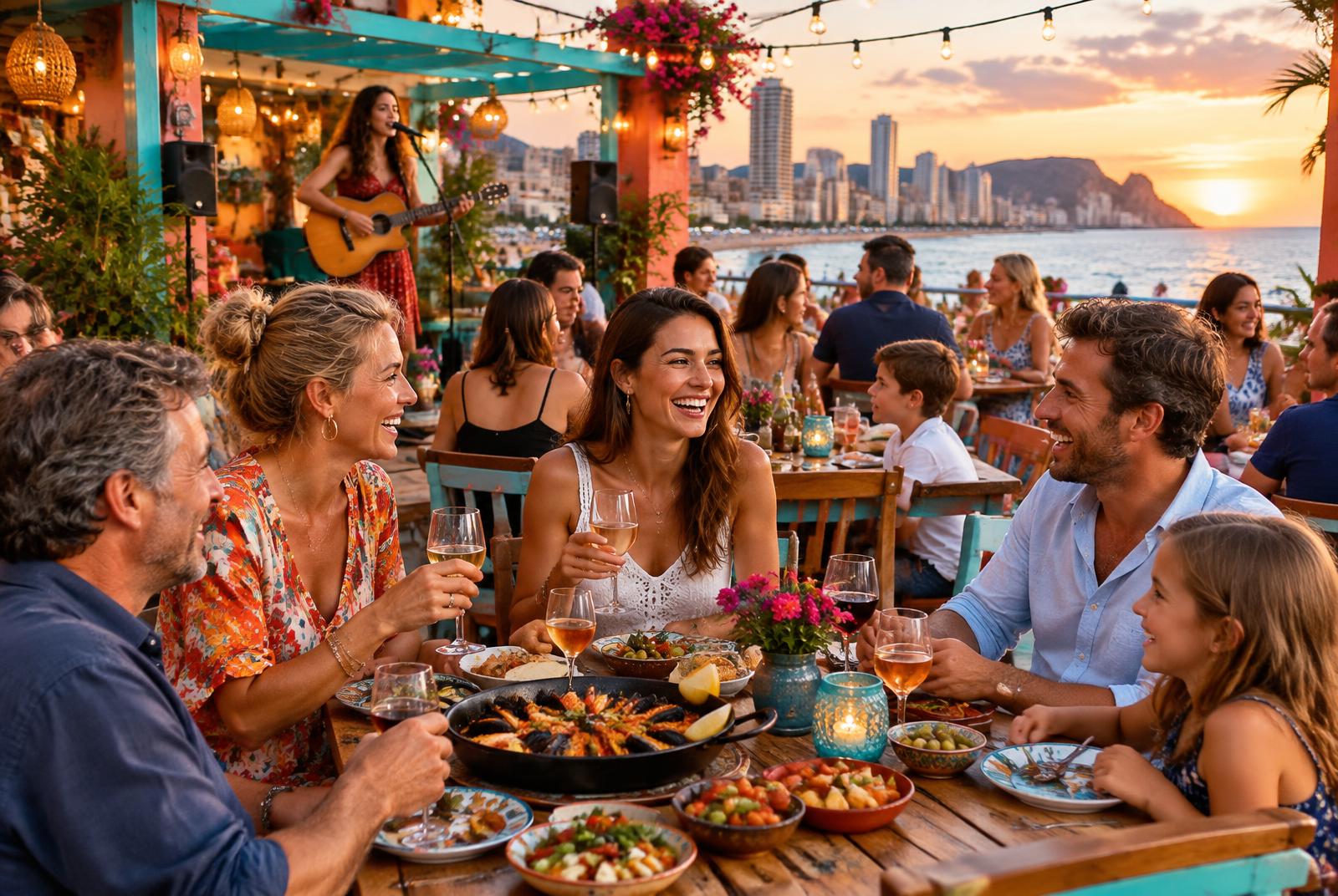 Gasten genieten samen van een feestelijke maaltijd